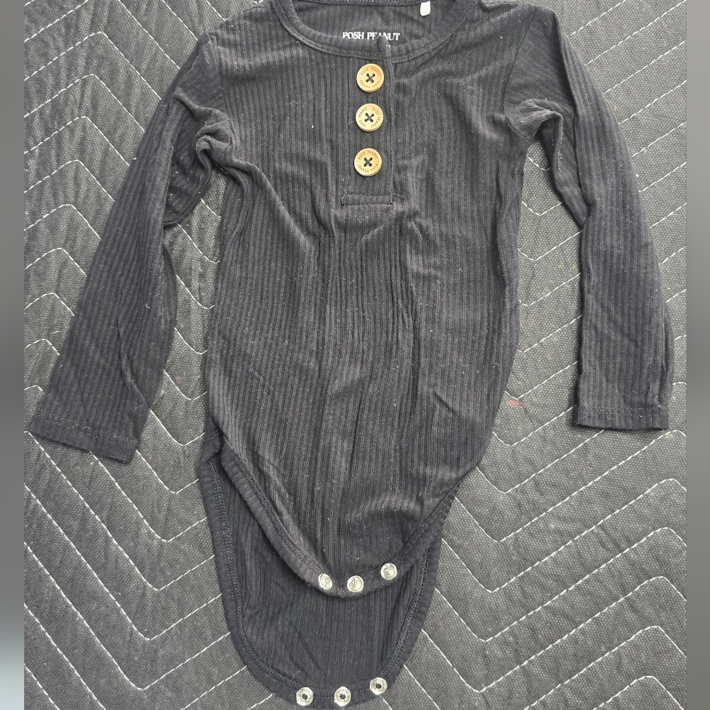 Posh Peanut Charcoal Long Sleeve Bodysuit